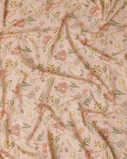 Blush Pink Botanical Floral Embroidered Voile 110cm