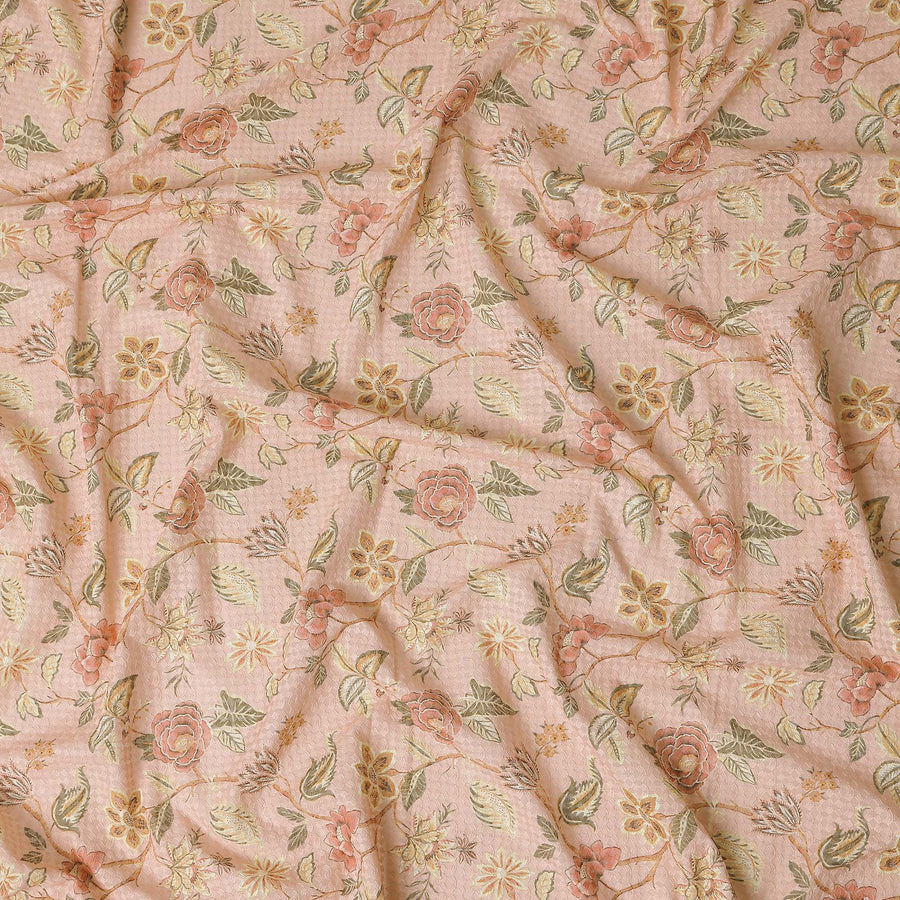 Blush Pink Botanical Floral Embroidered Voile 110cm