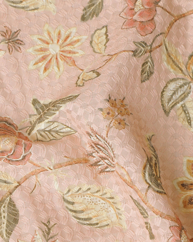 Blush Pink Botanical Floral Embroidered Voile 110cm