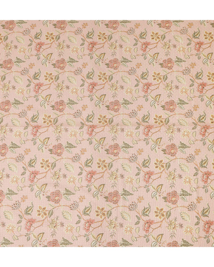 Blush Pink Botanical Floral Embroidered Voile 110cm