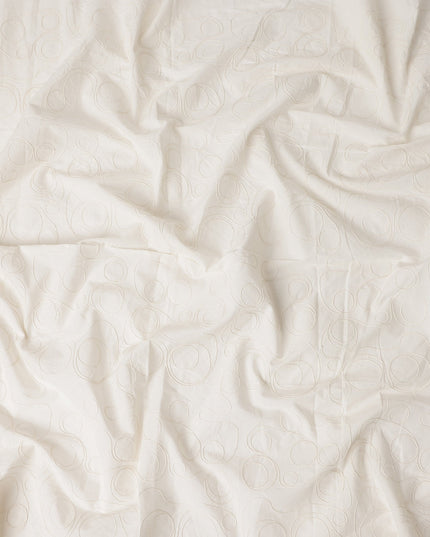 Ivory Abstract Swirl Embroidered Cotton Voile 110cm