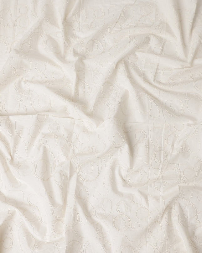 Ivory Abstract Swirl Embroidered Cotton Voile 110cm