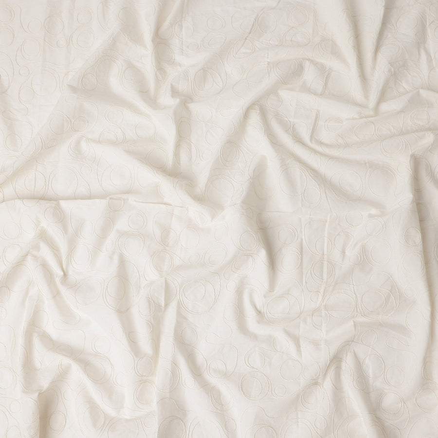 Ivory Abstract Swirl Embroidered Cotton Voile 110cm