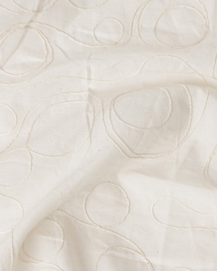 Ivory Abstract Swirl Embroidered Cotton Voile 110cm