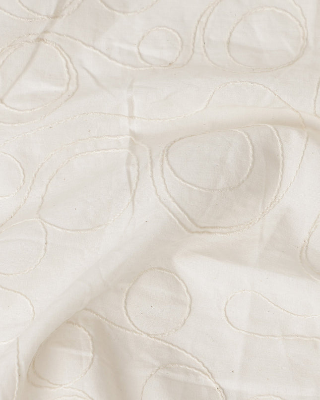Ivory Abstract Swirl Embroidered Cotton Voile 110cm