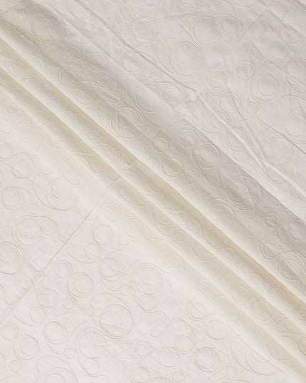 Ivory Abstract Swirl Embroidered Cotton Voile 110cm