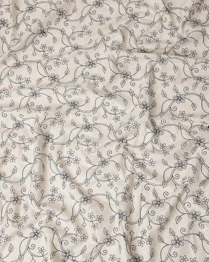 Cream Beige Embroidered Cotton Voile Fabric 110cm