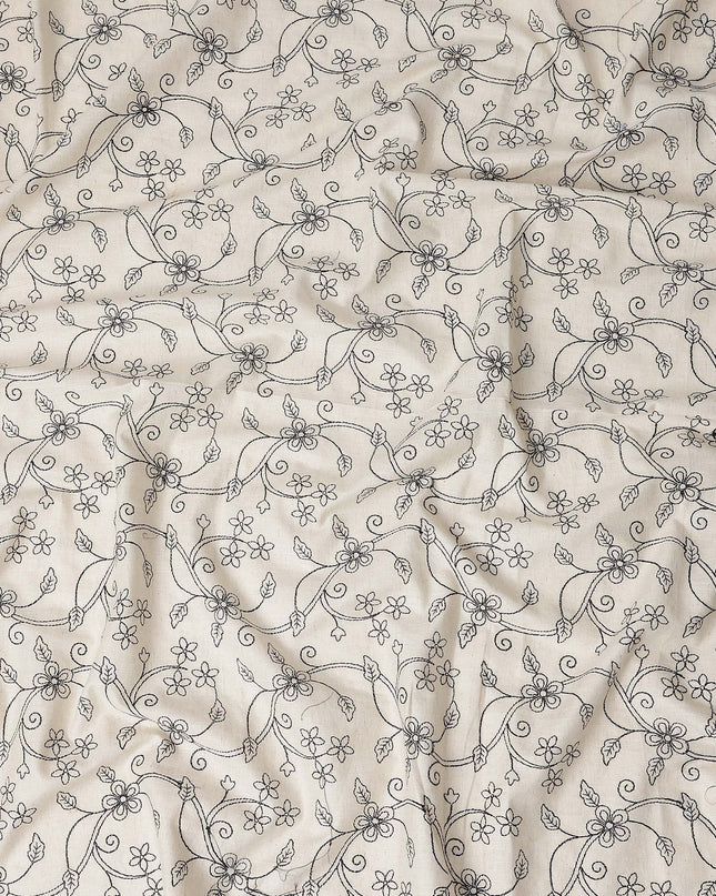Cream Beige Embroidered Cotton Voile Fabric 110cm