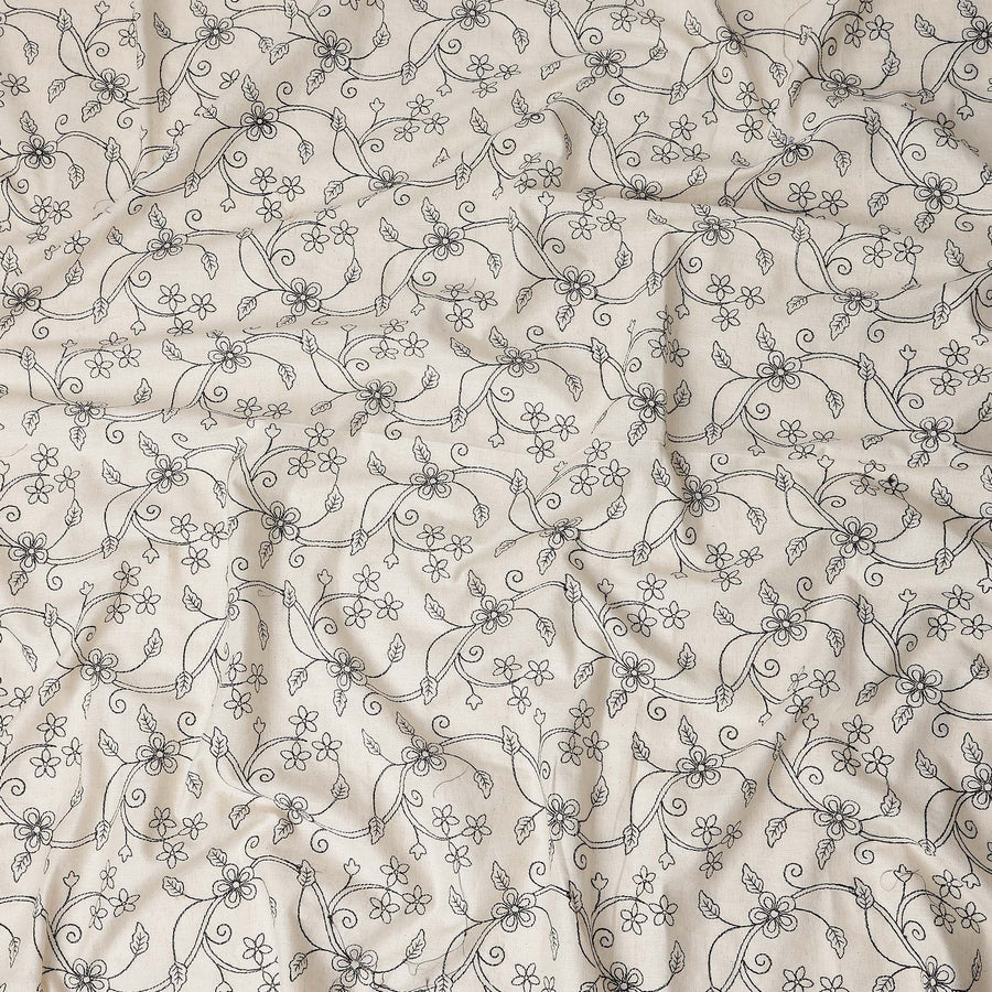 Cream Beige Embroidered Cotton Voile Fabric 110cm