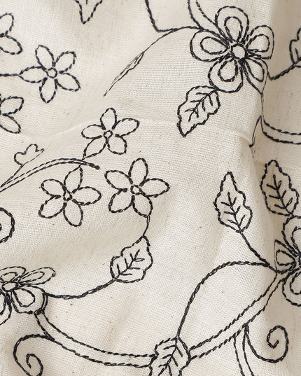 Cream Beige Embroidered Cotton Voile Fabric 110cm
