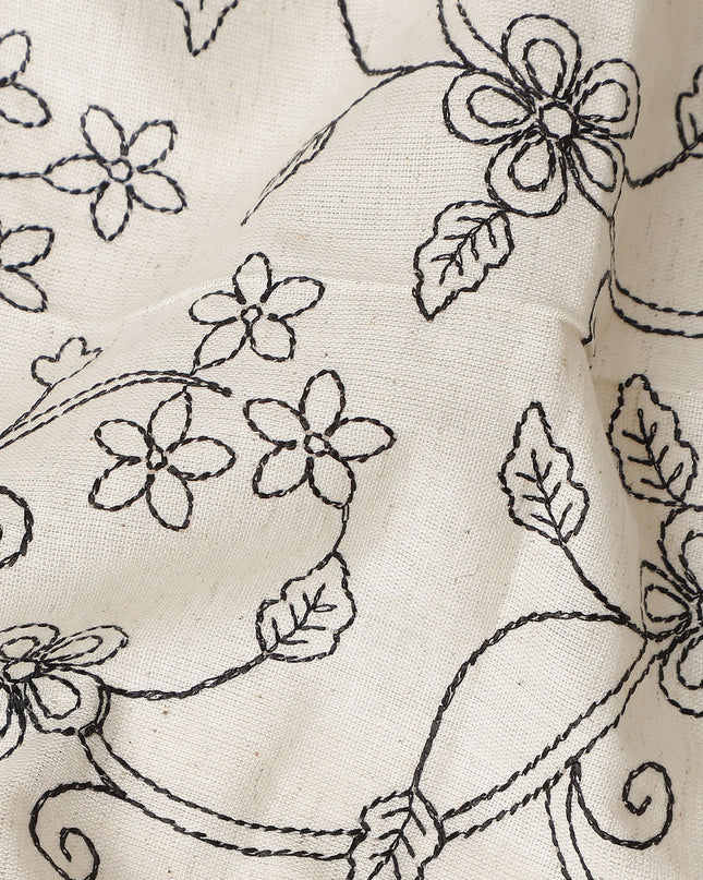 Cream Beige Embroidered Cotton Voile Fabric 110cm