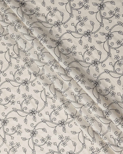 Cream Beige Embroidered Cotton Voile Fabric 110cm