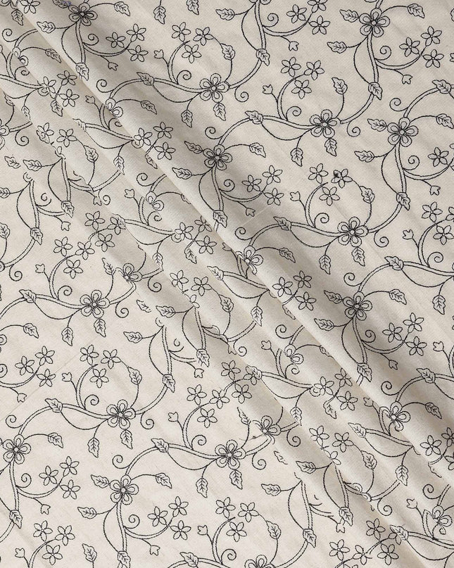 Cream Beige Embroidered Cotton Voile Fabric 110cm