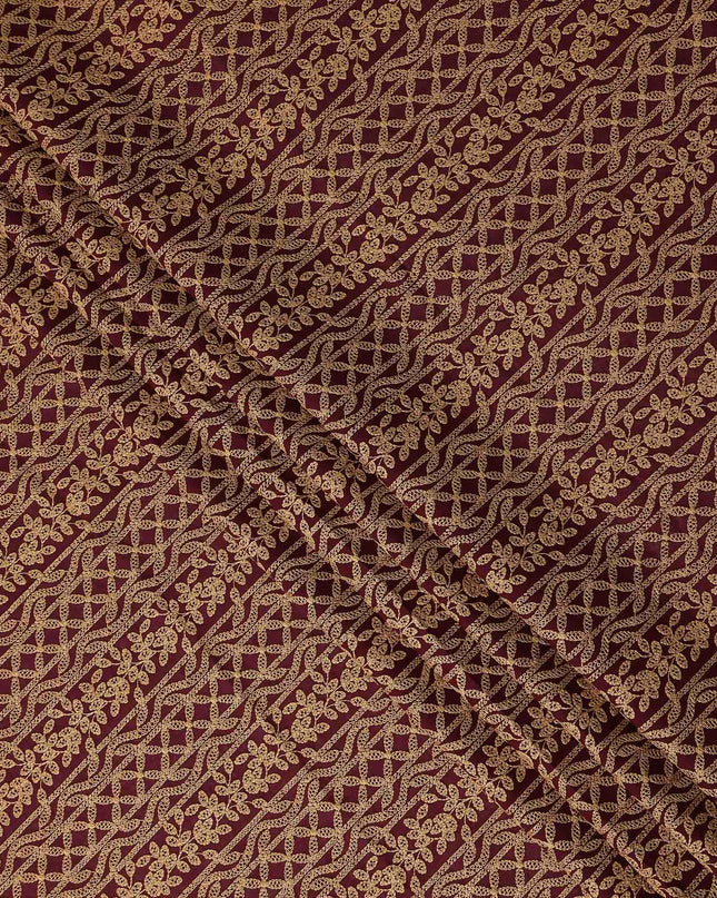Burgundy Gold Stripe Embroidered Cotton Voile 110cm