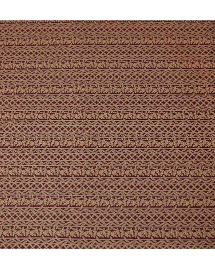 Burgundy Gold Stripe Embroidered Cotton Voile 110cm
