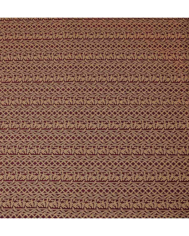 Burgundy Gold Stripe Embroidered Cotton Voile 110cm