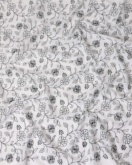 Ivory White Embroidered Cotton Voile Fabric 110cm