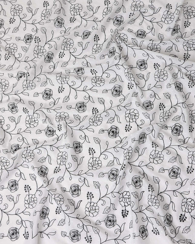 Ivory White Embroidered Cotton Voile Fabric 110cm
