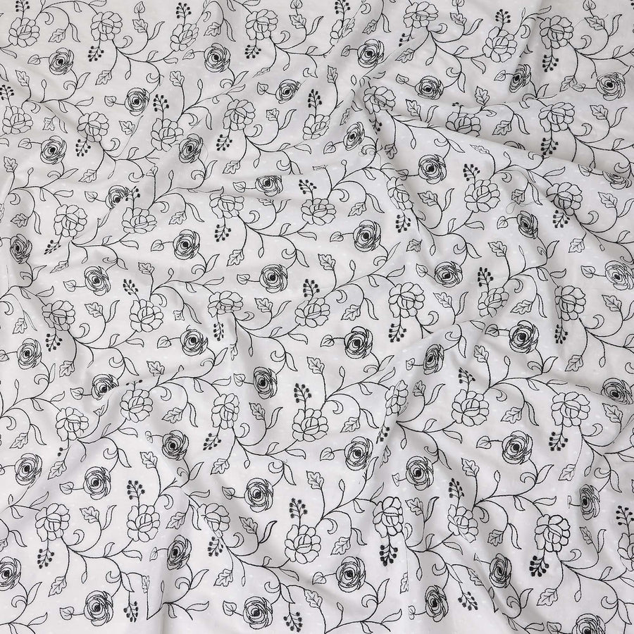 Ivory White Embroidered Cotton Voile Fabric 110cm