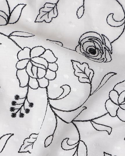Ivory White Embroidered Cotton Voile Fabric 110cm