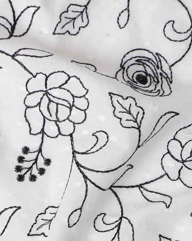 Ivory White Embroidered Cotton Voile Fabric 110cm