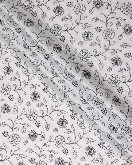 Ivory White Embroidered Cotton Voile Fabric 110cm