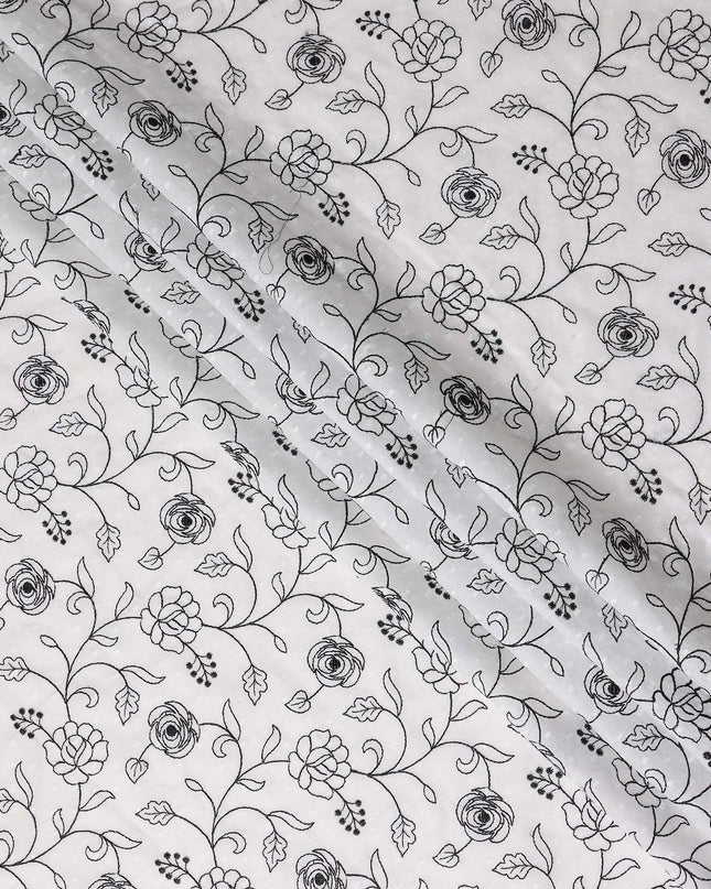 Ivory White Embroidered Cotton Voile Fabric 110cm