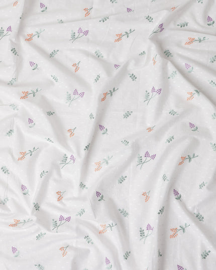 Ivory Multicolor Embroidered Cotton Voile Fabric 110cm