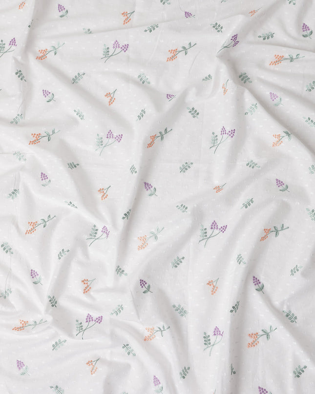 Ivory Multicolor Embroidered Cotton Voile Fabric 110cm