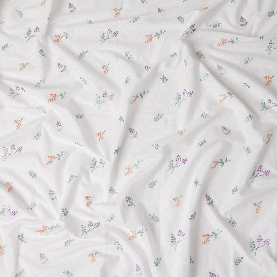 Ivory Multicolor Embroidered Cotton Voile Fabric 110cm