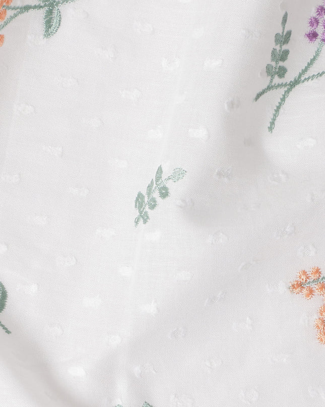 Ivory Multicolor Embroidered Cotton Voile Fabric 110cm