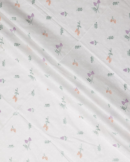 Ivory Multicolor Embroidered Cotton Voile Fabric 110cm