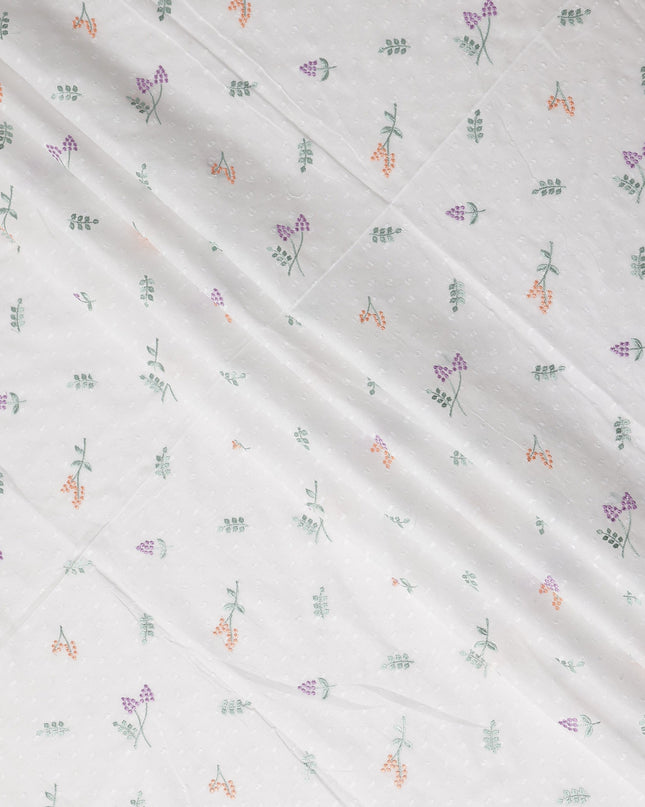 Ivory Multicolor Embroidered Cotton Voile Fabric 110cm