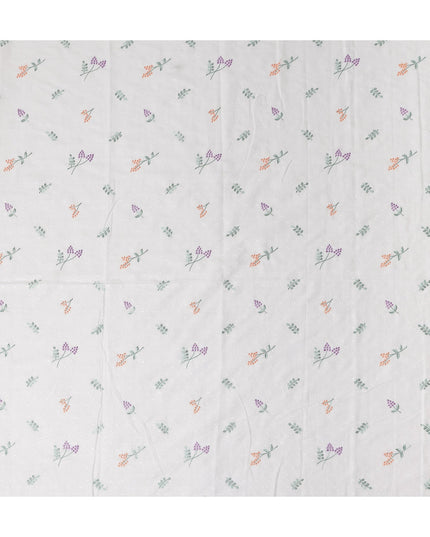 Ivory Multicolor Embroidered Cotton Voile Fabric 110cm