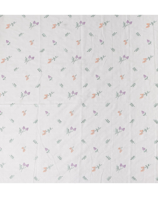 Ivory Multicolor Embroidered Cotton Voile Fabric 110cm