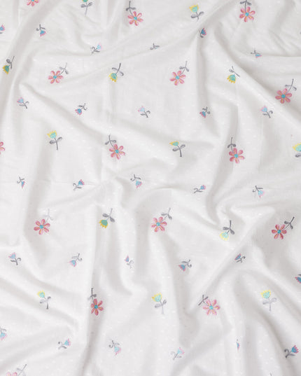 Pastel Multicolor Embroidered Cotton Voile Fabric 110cm