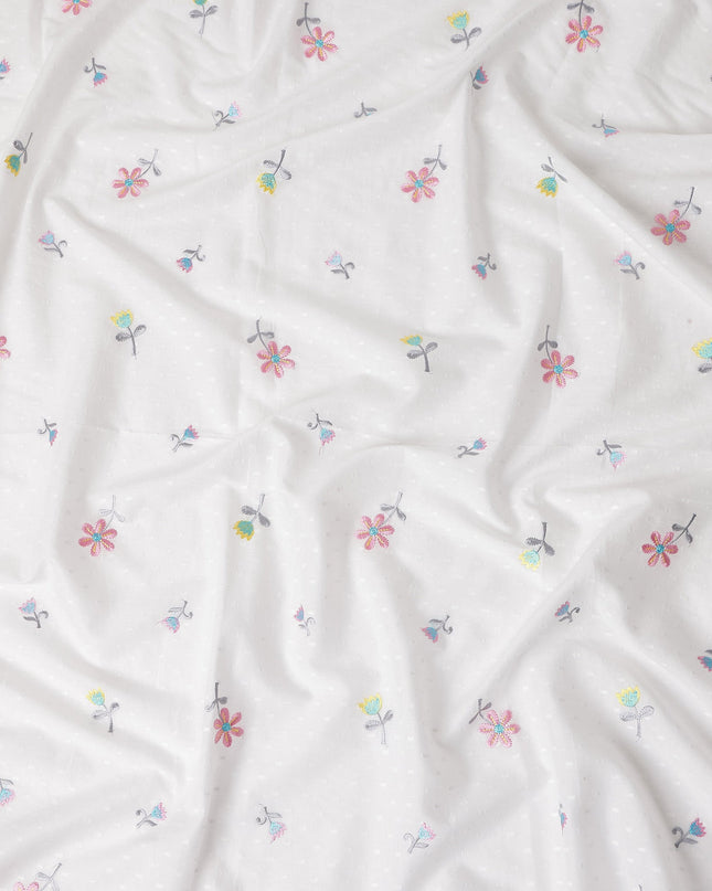 Pastel Multicolor Embroidered Cotton Voile Fabric 110cm
