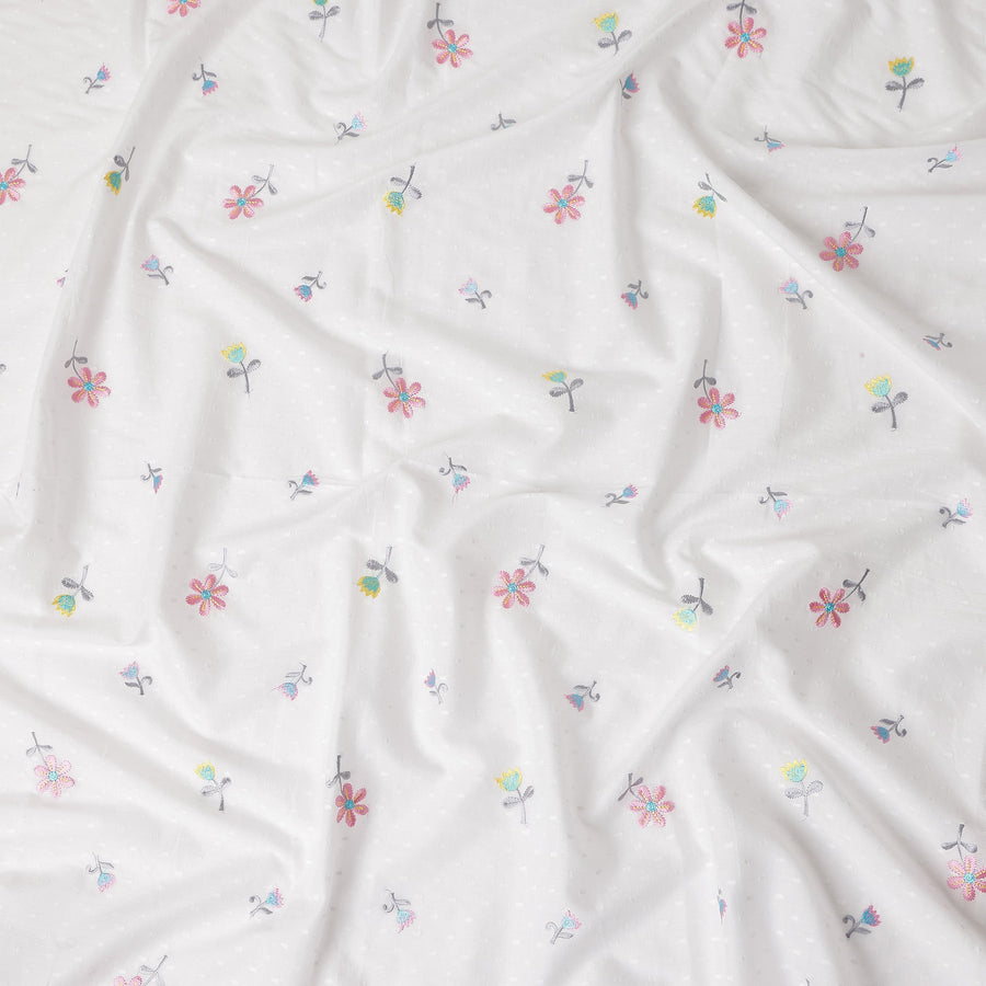 Pastel Multicolor Embroidered Cotton Voile Fabric 110cm