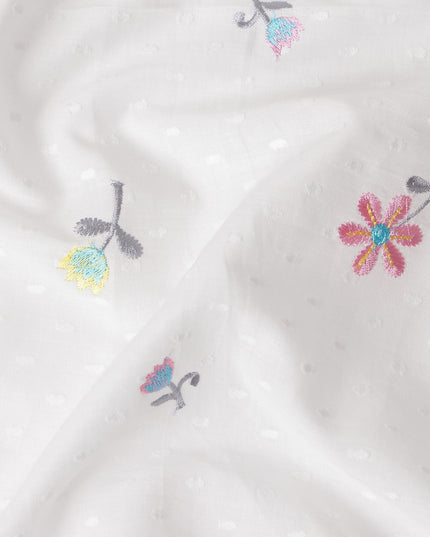 Pastel Multicolor Embroidered Cotton Voile Fabric 110cm