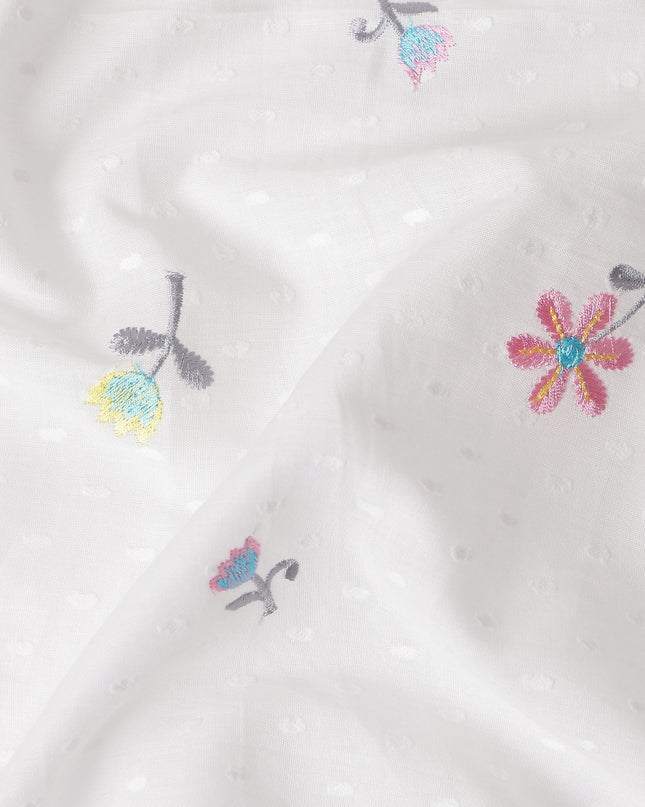 Pastel Multicolor Embroidered Cotton Voile Fabric 110cm