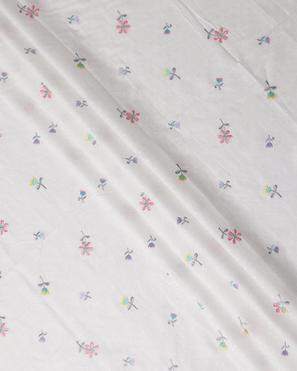 Pastel Multicolor Embroidered Cotton Voile Fabric 110cm