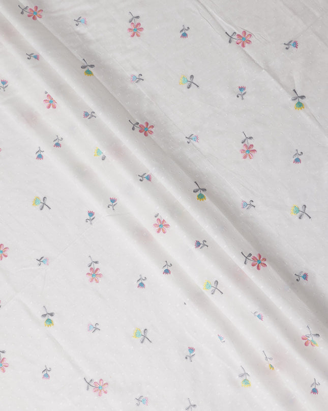Pastel Multicolor Embroidered Cotton Voile Fabric 110cm