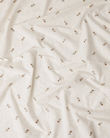 Ivory White Embroidered Cotton Voile Fabric 110cm