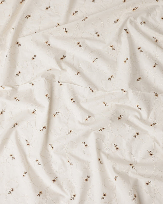 Ivory White Embroidered Cotton Voile Fabric 110cm