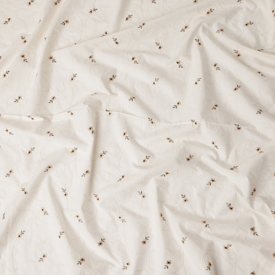 Ivory White Embroidered Cotton Voile Fabric 110cm