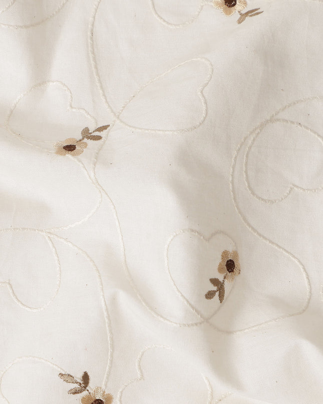 Ivory White Embroidered Cotton Voile Fabric 110cm