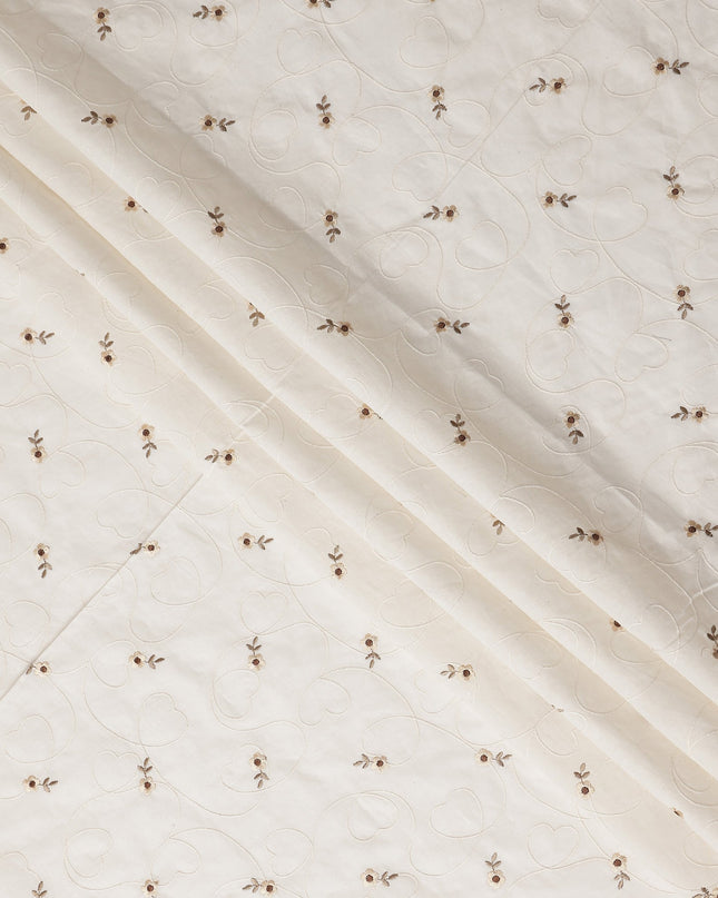 Ivory White Embroidered Cotton Voile Fabric 110cm