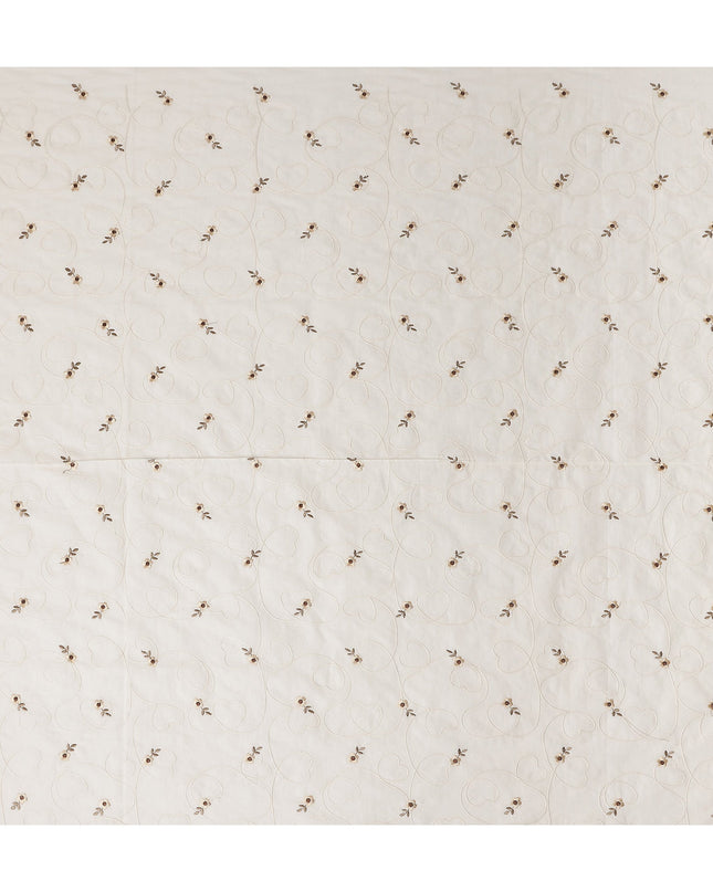 Ivory White Embroidered Cotton Voile Fabric 110cm