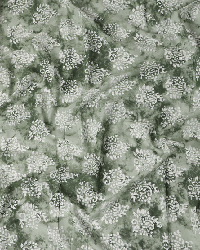Moss Green Digital Print Lawn Fabric 110cm