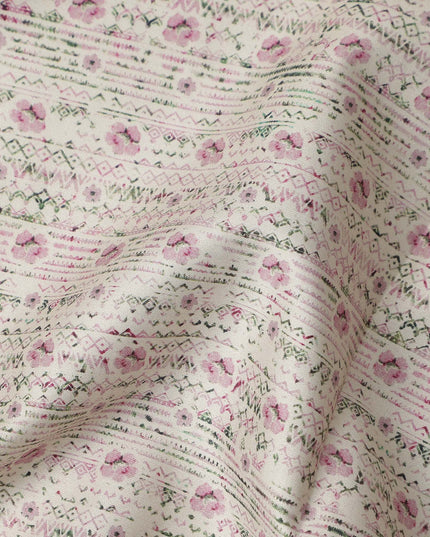 Ivory Cream Digital Print Lawn Fabric 110cm